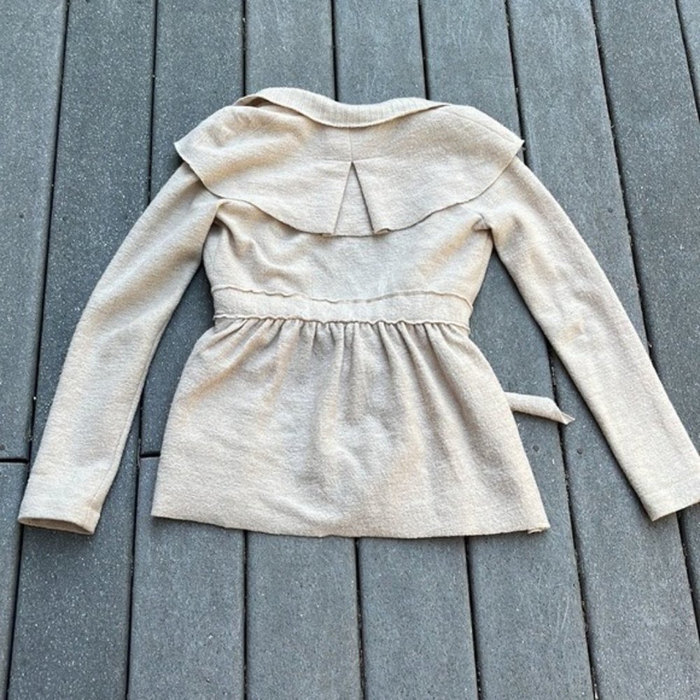S Anthropologie Sparrow 100 percent Marino Wool darling cardigan sweater EUC tan